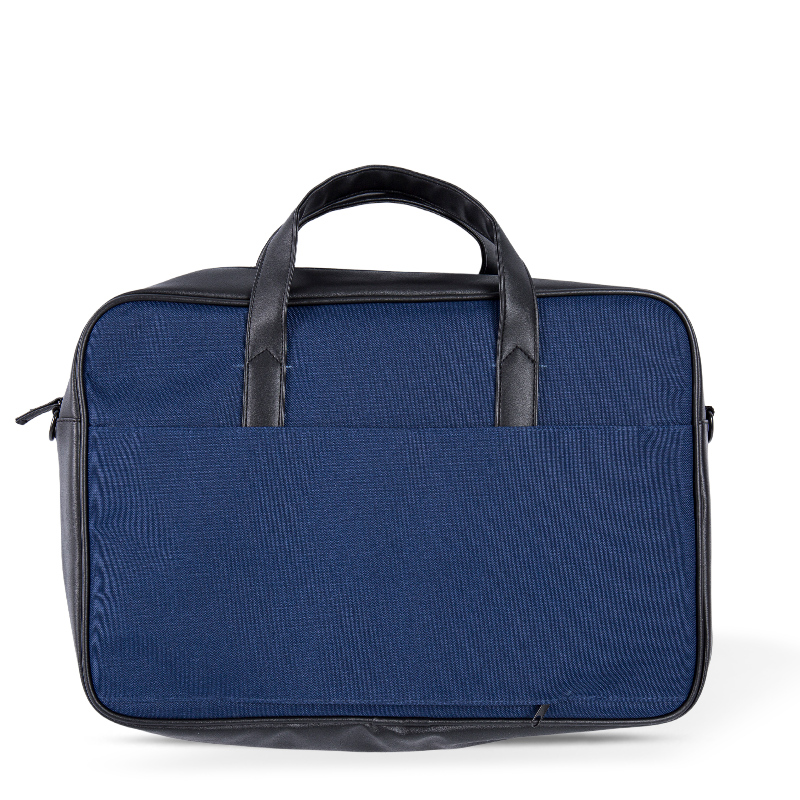 Classic Leather-ornata Brewcase - Nylon et Cottonus cum Leather Accents - Blue